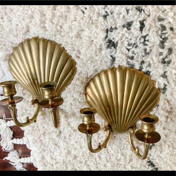 ✨SOLD✨Vintage Solid Brass Seashell Wall Sconce - Picture 2 of 9